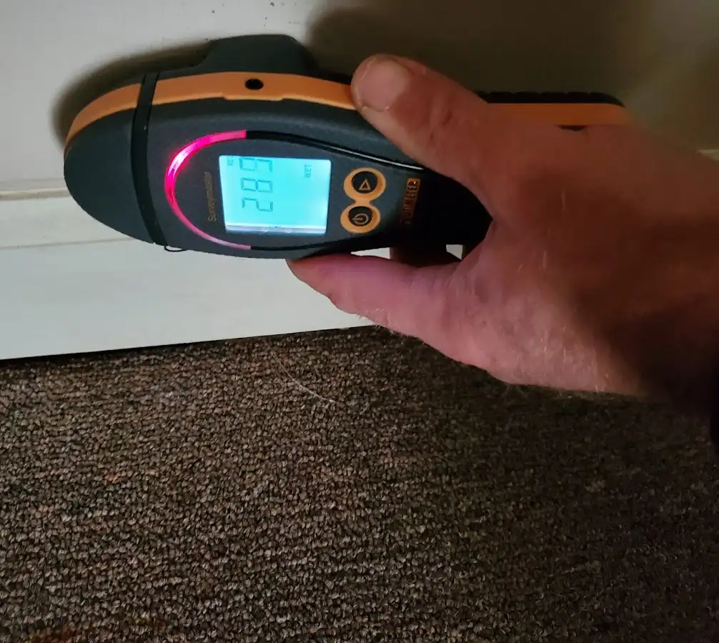 Moisture detection at baseboard during Burst Pipe Cleanup in Greenville
